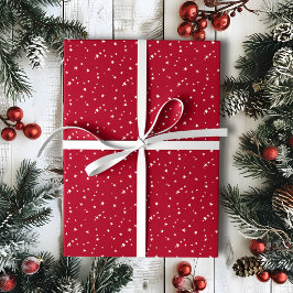 Papel De Presente Pequenas estrelas brancas no Natal Vermelho