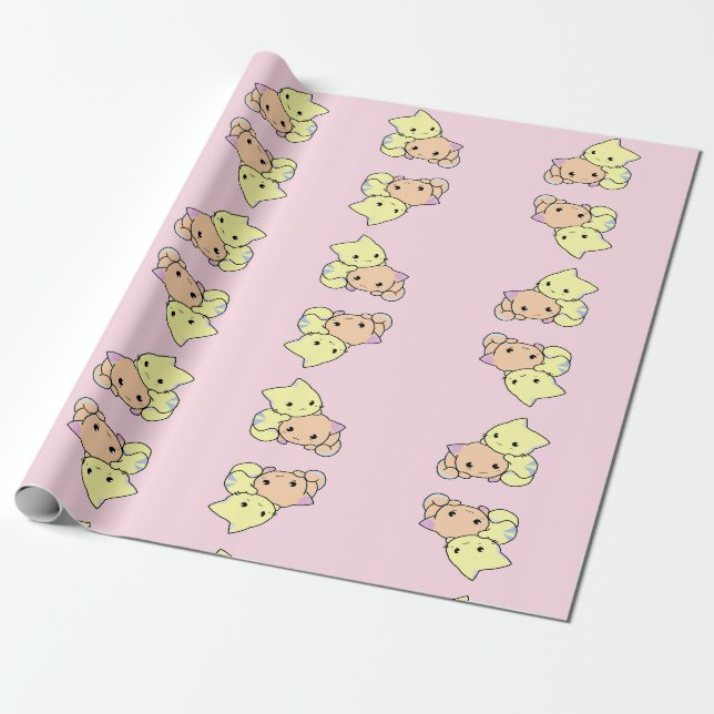 Papel De Presente Pequenas gatinhos bonitas a rosa (Desenrolado)