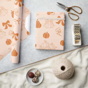 Papel De Presente Pequeno Abóbora Chá de fraldas laranja desenhado à