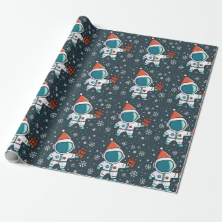 Papel De Presente Pequeno Astronauta com Chapéu de Natal