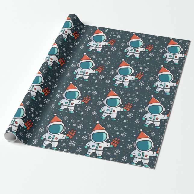 Papel De Presente Pequeno Astronauta com Chapéu de Natal (Desenrolado)