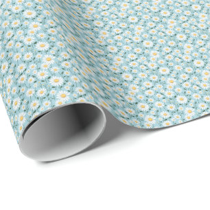 Papel De Presente Pequeno Bebê Azul e Margarida Branca
