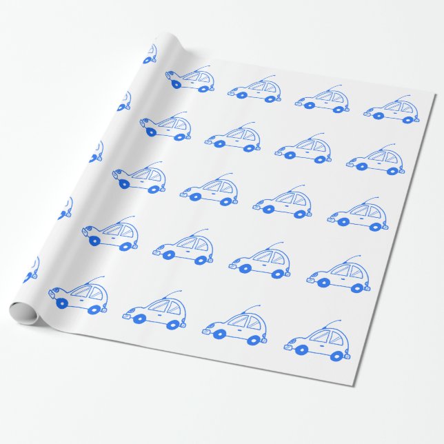 Papel De Presente Pequeno carro azul (Desenrolado)