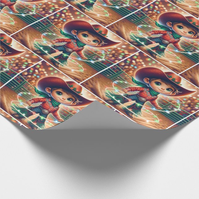 Papel De Presente Pequeno Cowboy Gritando Luzes de Natal (Ponta)