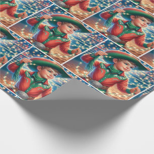 Papel De Presente Pequeno Cowboy Gritando Luzes de Natal