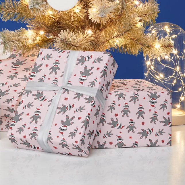 Papel De Presente Pequeno Macaco de Meia Com Chapéu de Papai Noel Ro (Feriados)