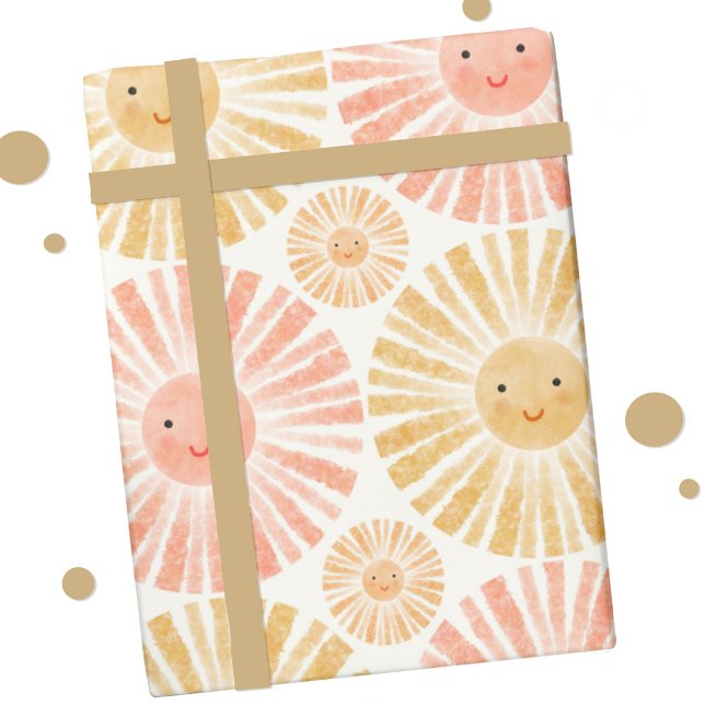 Papel De Presente Pequeno Padrão de Aquarela do Sol (Happy sunshine watercolor pattern gift wrapping paper roll)