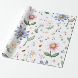 Papel De Presente Pequeno Padrão de Besouros e Flores