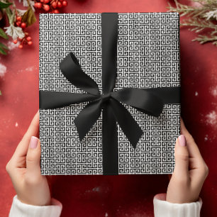 Papel De Presente Pequeno padrão de chave grega em preto e branco