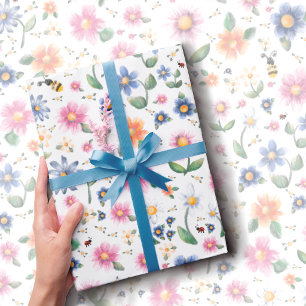 Papel De Presente Pequeno Padrão de Joaninhas e Flores