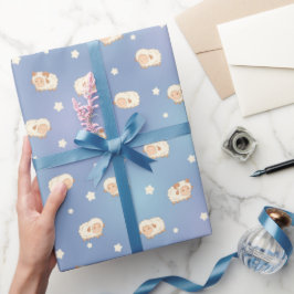 Papel De Presente Pequeno padrão de ovelha bonito em azul