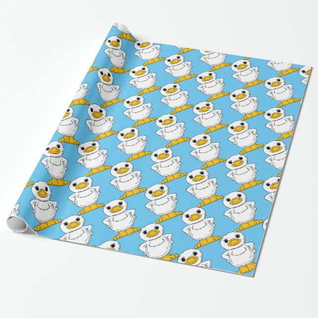 Papel De Presente Pequeno Pato Branco em Pé-Tropa (Desenrolado)