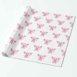 Papel De Presente Pequeno porco rosa feliz e fofo