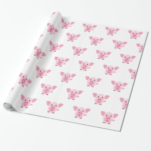Papel De Presente Pequeno porco rosa feliz e fofo