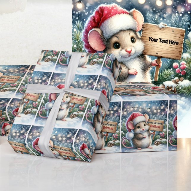 Papel De Presente Pequeno Rato Personaliza o Natal da Menina (Criador carregado)