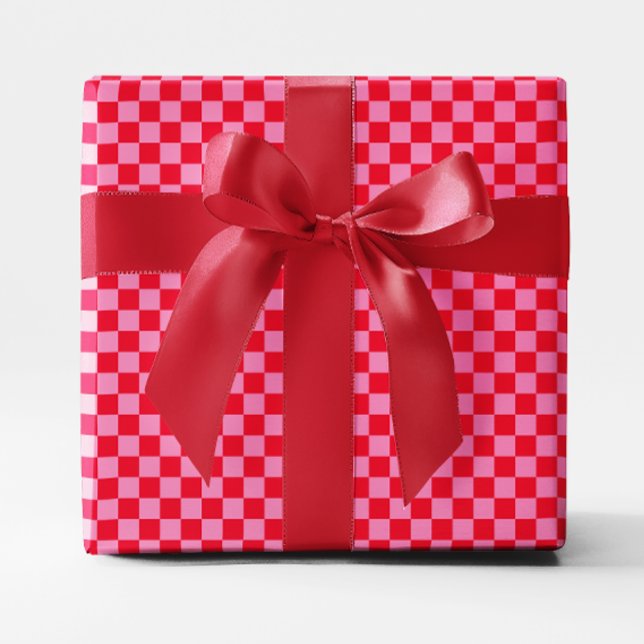 Papel De Presente Pequeno Vermelho e Rosa Verificado (Small Red and Pink Checkered Wrapping Paper)