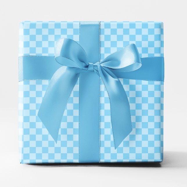 Papel De Presente Pequeno Xadrez Azul Bebê (Small Baby Blue Checkered Wrapping Paper)