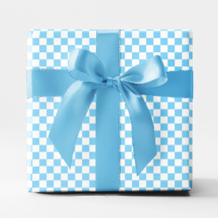 Papel De Presente Pequeno Xadrez Azul Bebê e Branco