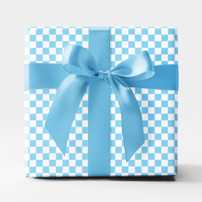 Papel De Presente Pequeno Xadrez Azul Bebê e Branco (Small Baby Blue and White Checkered Wrapping Paper)