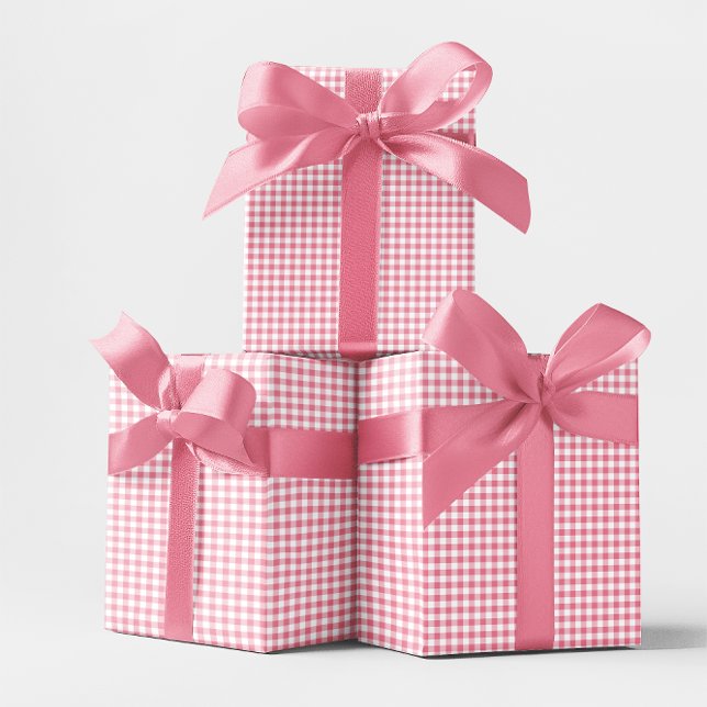 Papel De Presente Pequeno Xadrez Rosa (Pink Small Gingham Check Wrapping Paper)