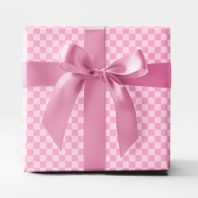 Papel De Presente Pequeno Xadrez Rosa Claro (Small Light Pink Checkered Wrapping Paper)