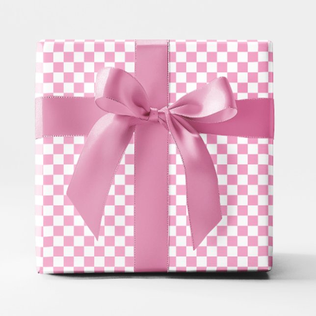 Papel De Presente Pequeno Xadrez Rosa Claro e Branco (Small Light Pink and White Checkered Wrapping Paper)