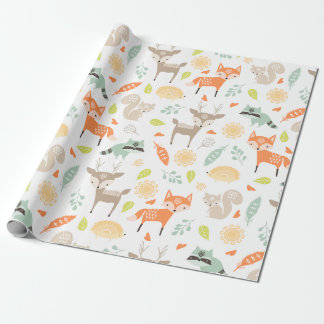 Papel De Presente Pequenos animais florestais em fundo branco