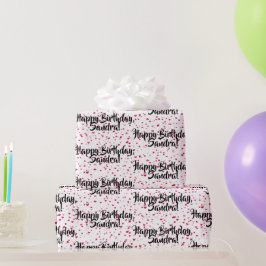 Papel De Presente Pequenos Corações Vermelhos, Feliz Aniversário Per