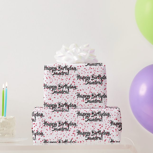 Papel De Presente Pequenos Corações Vermelhos, Feliz Aniversário Per (Presentes para festas)