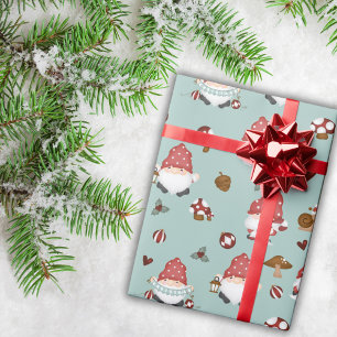 Papel De Presente Pequenos Gnomos Nórdicos de Natal Verdes