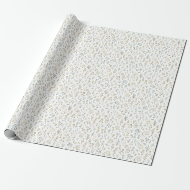 Papel De Presente Pequenos Ramos de Ervas Padrão Repetitivo Micro Bo (Desenrolado)