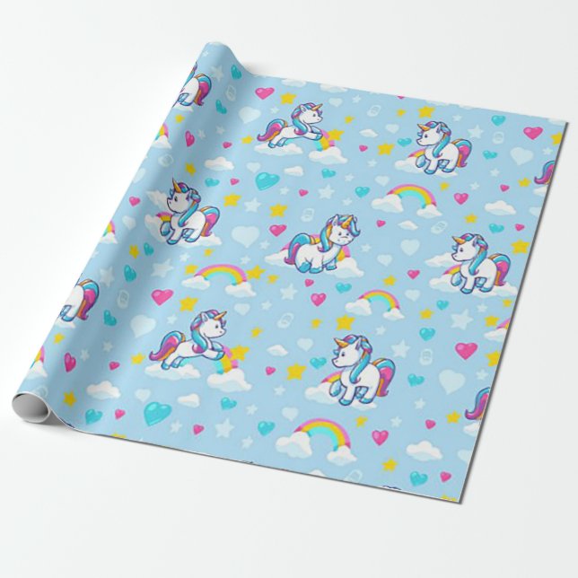 Papel De Presente Pequenos Unicórnios e Rainbows (Desenrolado)