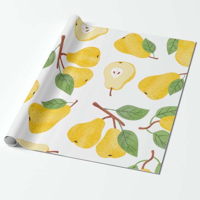 Papel De Presente Pera aquática sem costura. Fruta b (Desenrolado)