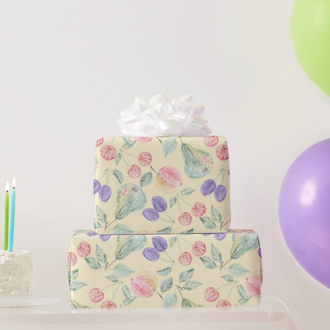 Papel De Presente Pera, Maçã, cereja, ameixa, fruta (Presentes para festas)