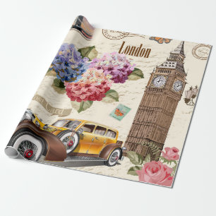 Papel De Presente Perfil de colheita de Londres sem costura com carr