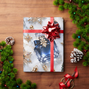 Papel De Presente Perfume Jóia Azul Gélido Natal