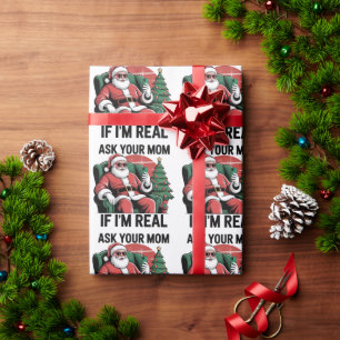 Papel De Presente Pergunte à Sua Mãe Funny Santa Snarky Natal Retrô