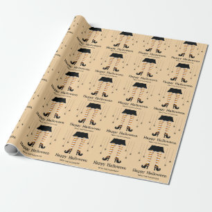 Papel De Presente Pernas de Bruxa Laranja e Aranhas Tema de Hallowee