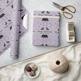Papel De Presente Pernas De Bruxas Roxas E Aranhas Padrão De Hallowe