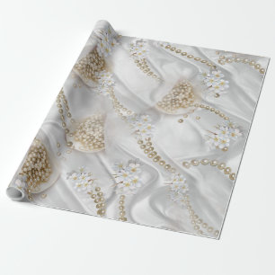 Papel De Presente Pérolas Brancas de Seda e Ivória
