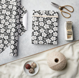 Papel De Presente Pérolas Brancas em Padrão de Flores