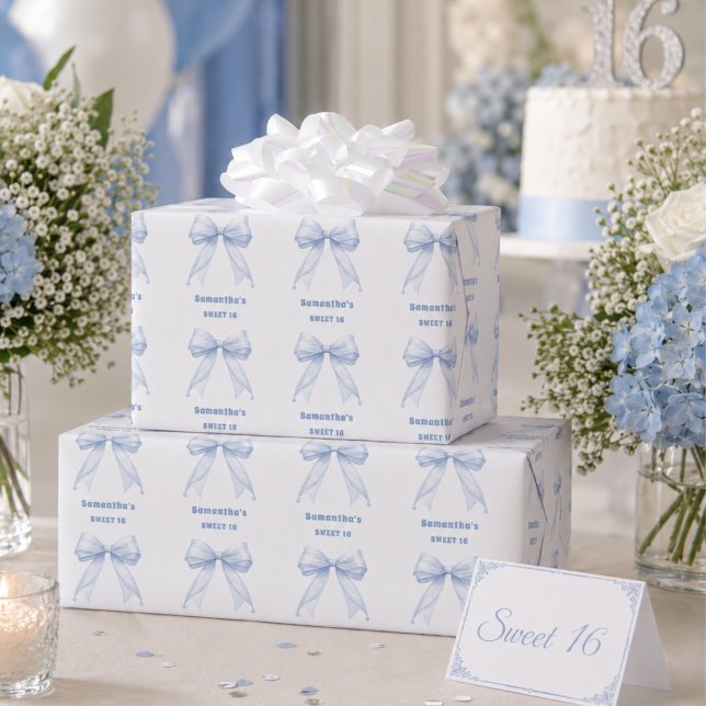Papel De Presente Pérolas de arco azul Sweet 16 (Criador carregado)