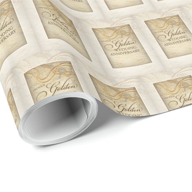 Papel De Presente Pérolas Personalizáveis para Bodas de 50 Anos (Ponta do rolo)