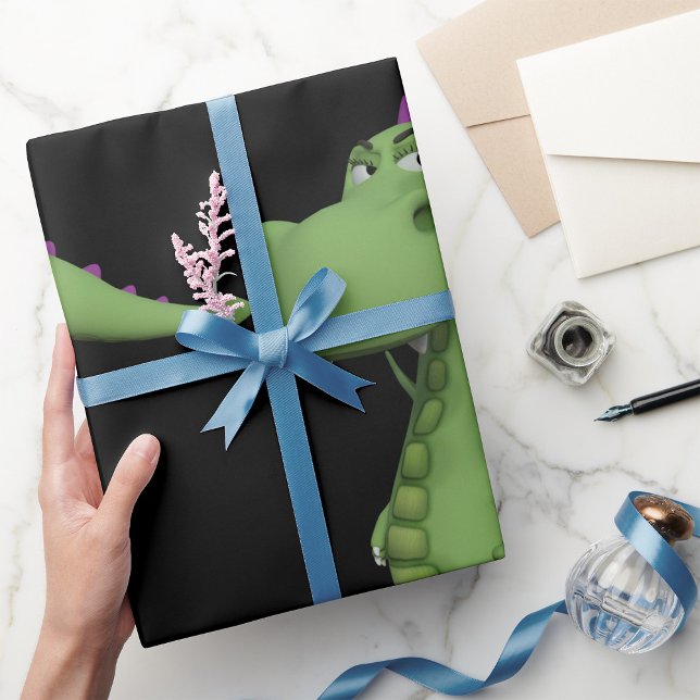 Papel De Presente Personagem de Dinossauro Verde com Espinhos Roxos (Criador carregado)