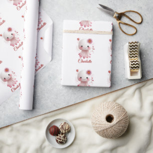 Papel De Presente Personagem de polvo rosa e branco com nome persona