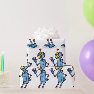 Papel De Presente Personagem de Robô Futurista Retrô Acenando