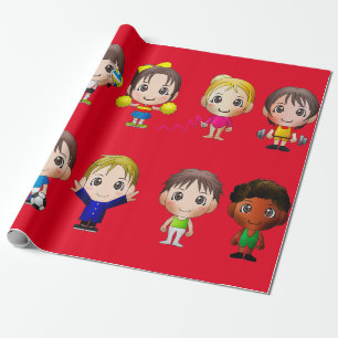 Papel De Presente personagens esportivos de desenho de papel.