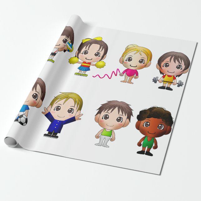 Papel De Presente personagens esportivos de desenho de papel. (Desenrolado)