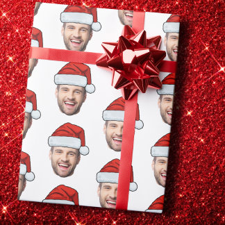 Papel De Presente Personalised Face Santa Hat Gift Wrap