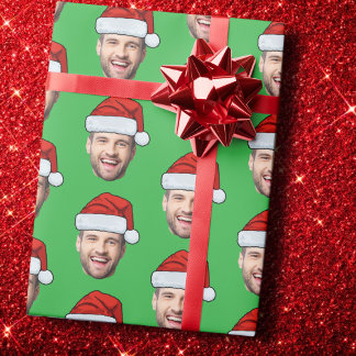 Papel De Presente Personalised Face Santa Hat Green Gift Wrap